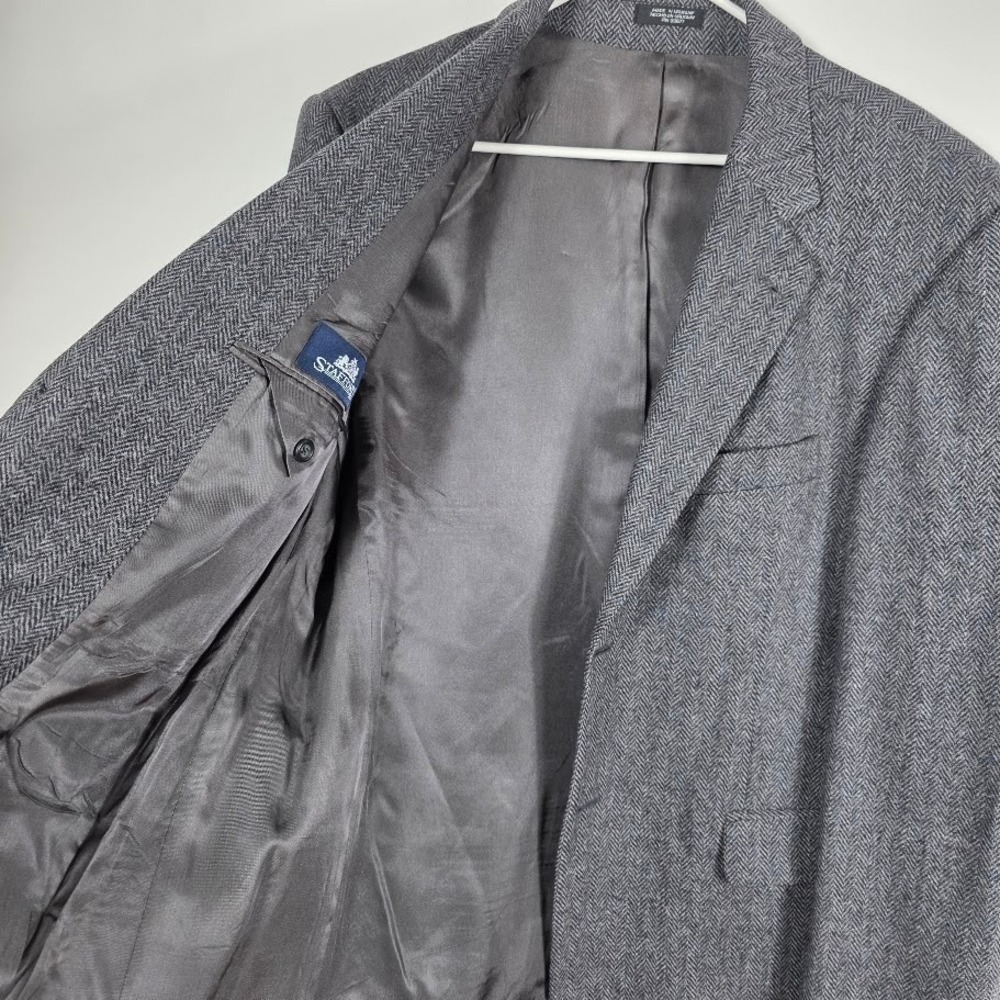 Stafford Mens Sport Coat 42R Gray Herringbone Wool Lambswool Blend